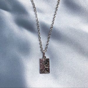 Silver Planet Rectangle Charm Necklace
